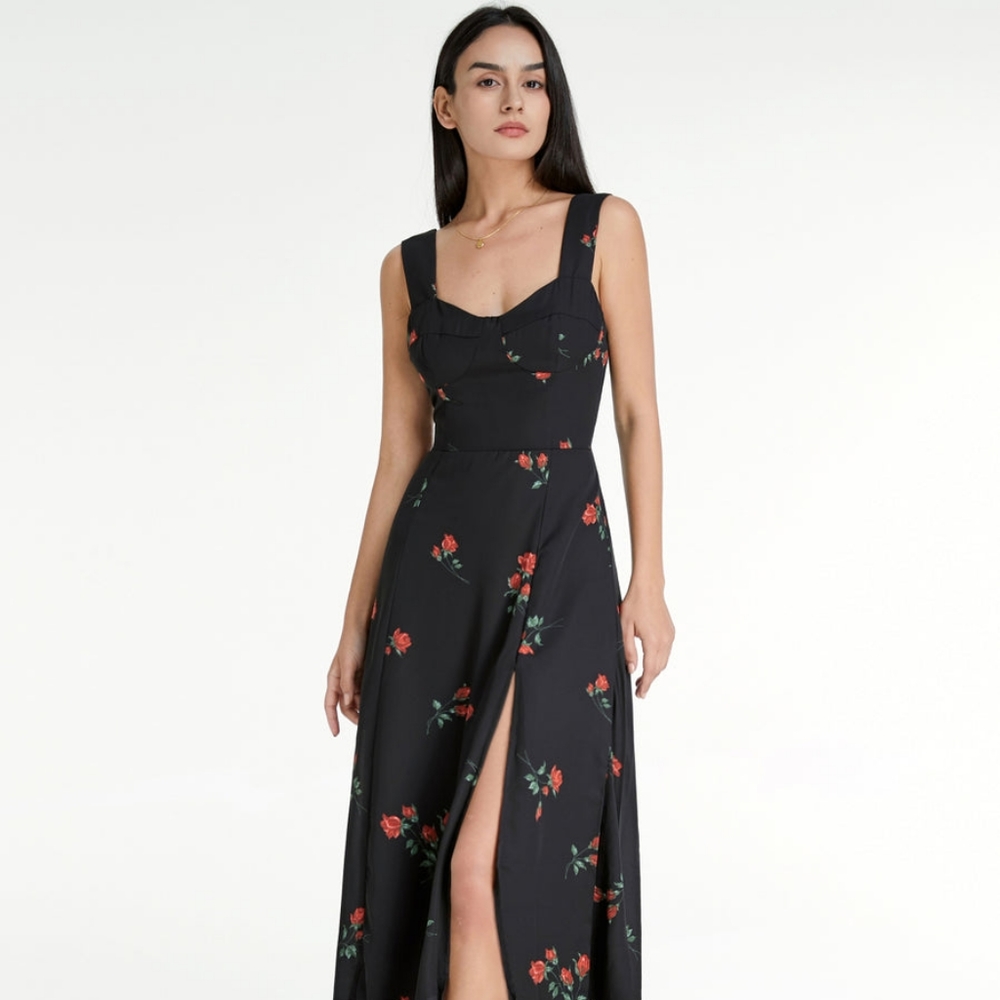 Black Rose Dress With Sheer Overlay